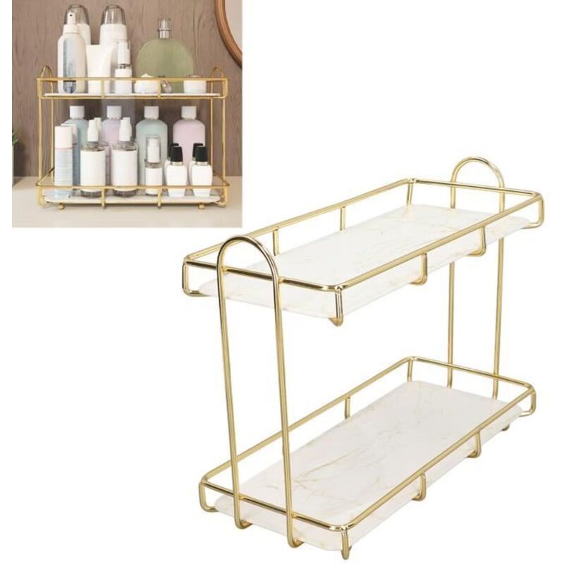 Étagère à 2 niveaux - TBEST - Dorée - Support de rangement cosmétique - Structure métallique - Design élégant