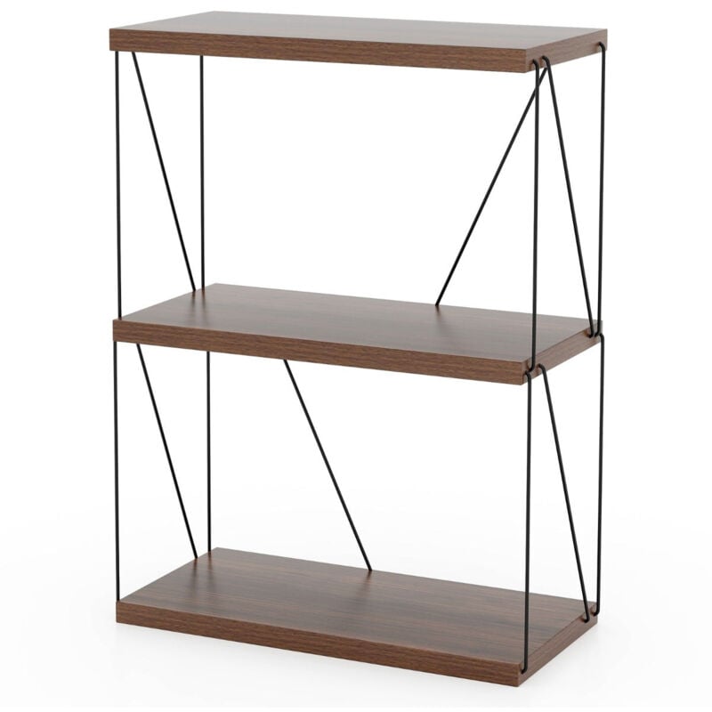 Helloshop26 - Etagère à 3 niveaux bibliothèque autoportante avec cadre en métal étagère de rangement de style industriel 82 cm finition grain de bois