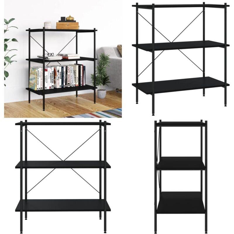 Tagère à 3 niveaux Noir 80x40x92 cm - Bibliothèque - Étagère - Rangement - Meuble Noir - Bibliothèque Design - Home & Living