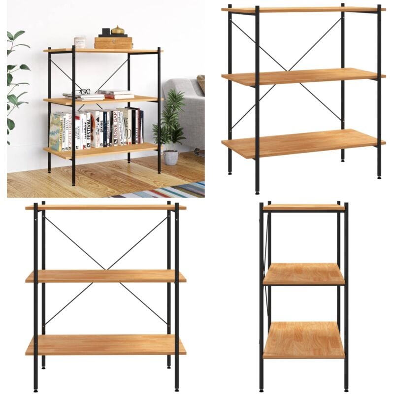 Tagère à 3 niveaux Noir et chêne 80x40x92 cm - Bibliothèque - Étagère - Rangement - Meuble De Salon - Bibliothèque Design - Home & Living