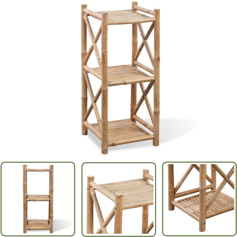 Hommoo - The Living Store Étagère à 3 niveaux carré bambou - Bibliothèque Murale - Étagère Bois - Rangement Mural - Bibliothèque Design - Meuble