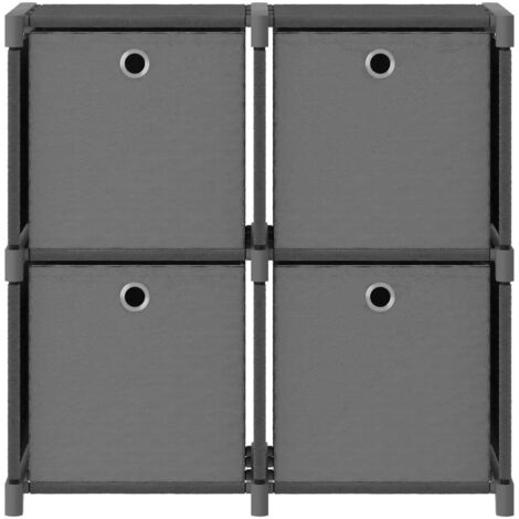 Étagère à 4 cubes avec boîtes Gris 69x30x72,5 cm Tissu