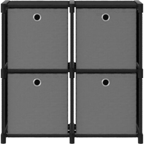 Étagère à 4 cubes avec boîtes Noir 69x30x72,5 cm Tissu