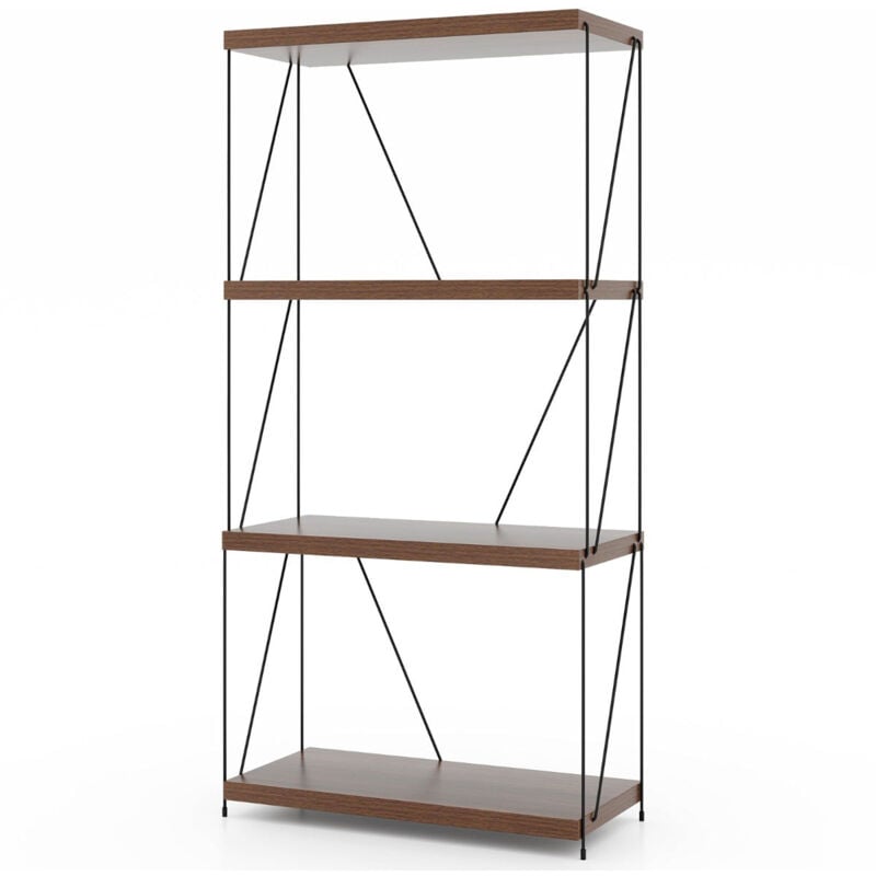 Helloshop26 - Etagère à 4 niveaux bibliothèque autoportante avec cadre en métal étagère de rangement de style industriel 105 cm finition grain de