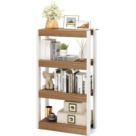 Etagère à 4 Niveaux, Bibliothèque en Bois, Etagère Ouverte, Organisateur de Rangement, 2 Kits Anti-Basculement, 60 x 28,5 x 108 cm, Blanc