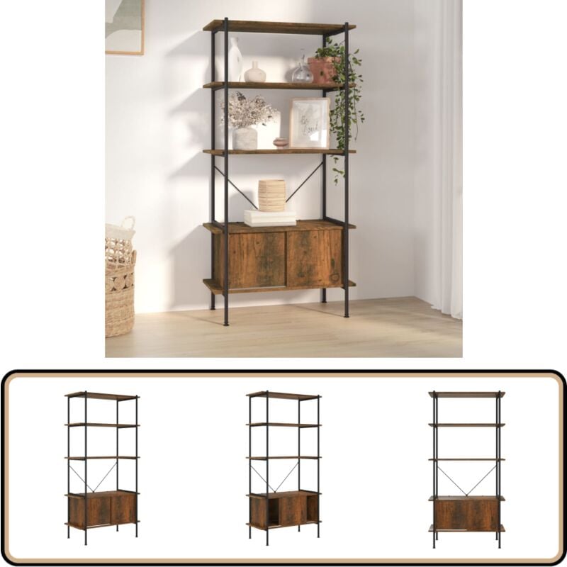 Tagère à 5 niveaux armoire 80x40x163cm Acier bois d'ingénierie - Bibliothèque - Étagère - Meuble De Rangement - Rangement Mural - Étagère Avec Armoire