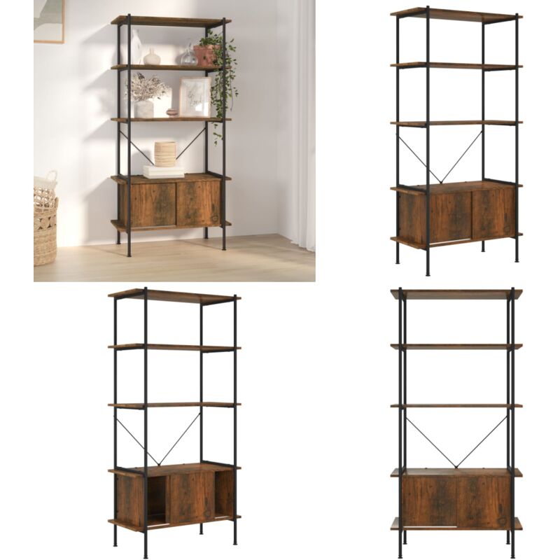 Tagère à 5 niveaux armoire 80x40x163cm Acier bois d'ingénierie - Bibliothèque - Étagère - Meuble De Rangement - Rangement Mural - Étagère Avec