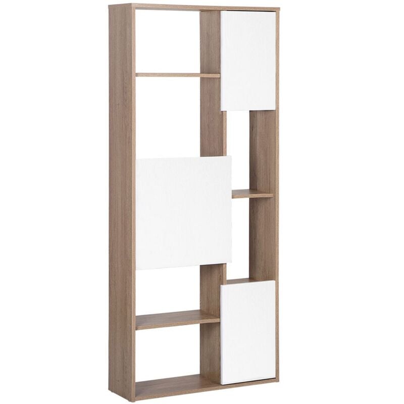 Beliani - Bibliothèque 6 Niveaux et 3 Portes en mdf Effet Bois Foncé et Blanc Grada