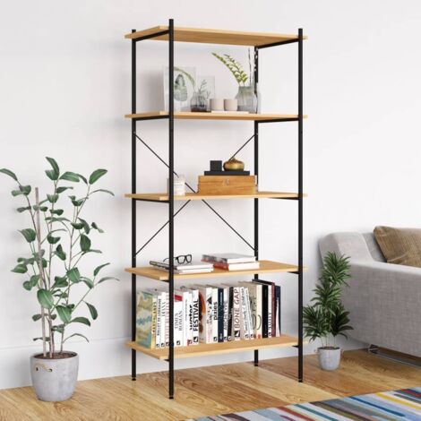 Étagère à 5 niveaux Étagère de Rangement Armoire de Rangement Noir et chêne 80x40x163 cm BRZH206855