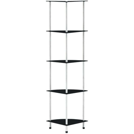 Étagère à 5 niveaux Noir 30x30x130 Verre trempé
