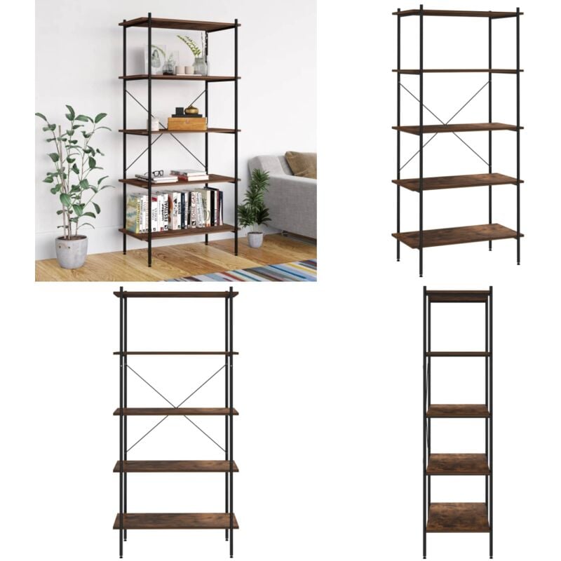 Tagère à 5 niveaux noir et naturel 80x40x163 cm - Bibliothèque - Étagère - Rangement - Meuble De Salon - Bibliothèque Design - Home & Living