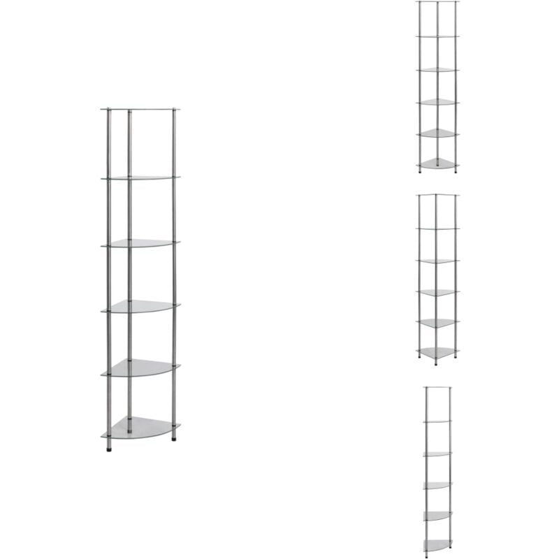 Tagère à 6 niveaux Transparent 30x30x160 cm Verre trempé - Bibliothèque - Étagère - Meuble De Rangement - Décoration Intérieure - Design Moderne