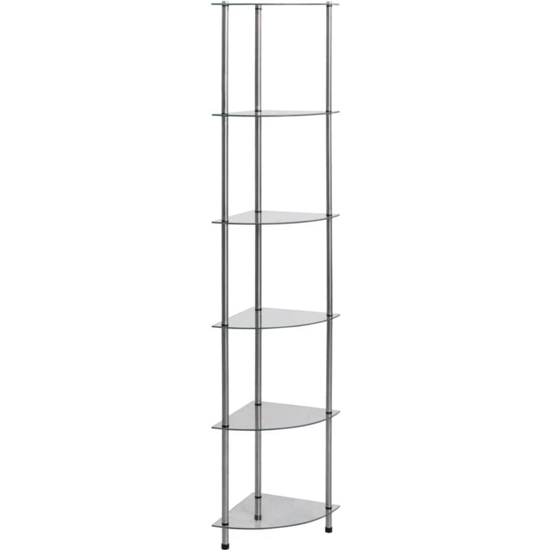 Tagère à 6 niveaux,Étagère de Rangement Transparent 30x30x160 cm Verre trempé CFW33063