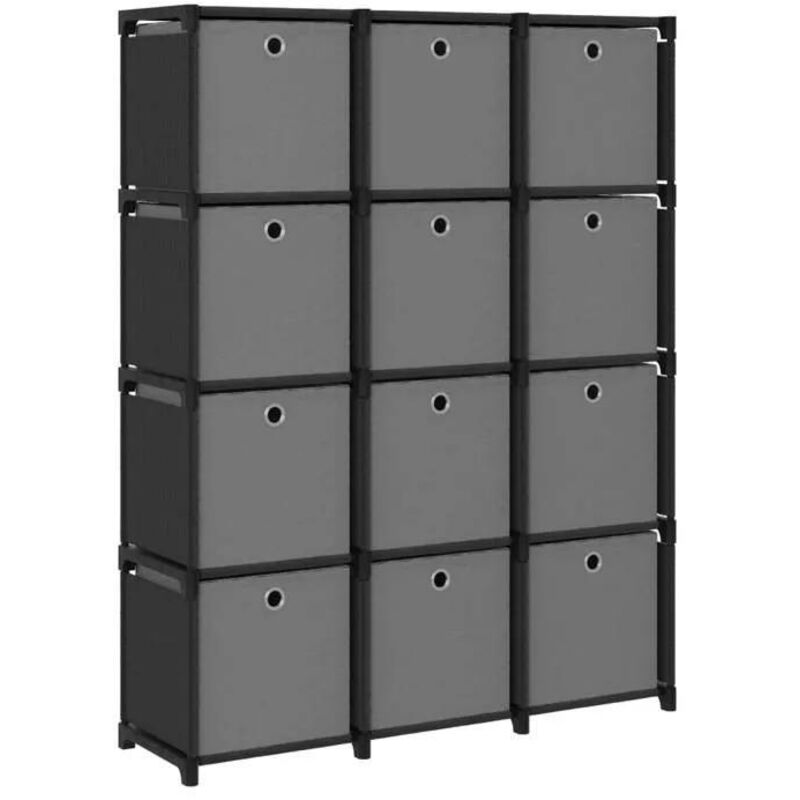 Tagère à 12 cubes avec boîtes Noir 103x30x141 cm Tissu