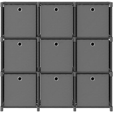 Étagère à 9 cubes avec boîtes Gris 103x30x107,5 cm Tissu