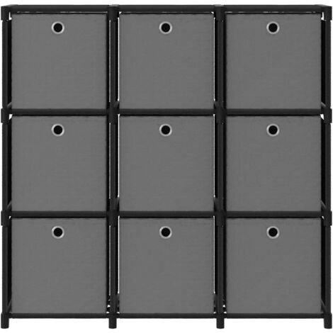 Étagère à 9 cubes avec boîtes Noir 103x30x107,5 cm Tissu