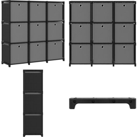 Étagère à 9 cubes avec boîtes Noir 103x30x107,5 cm Tissu - Bibliothèque - Étagère - Meuble De Rangement - Organisation Intérieur - Design Moderne - Home & Living