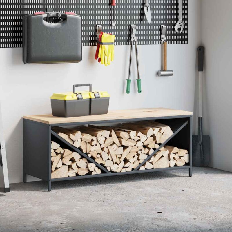 Tagère à bois de chauffage avec plateau en bois anthracite Vidaxl