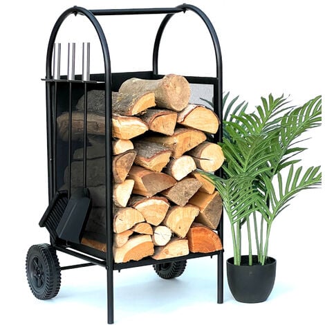 ECLAY Accessoires de cheminée et de poêle à bois - Porte-bûches et  accessoires de transport - Gris - 41 x 25 x 100 cm - En pin massif