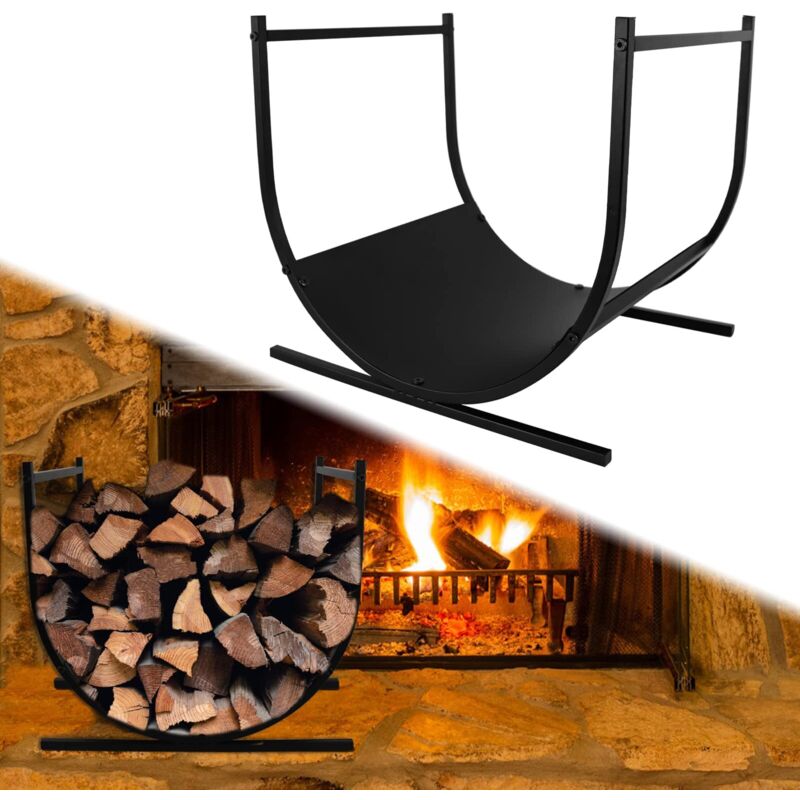 Naizy - tagère à bois intérieure semi-circulaire Étagère à bois intérieure Étagères à bois de cheminée Noir Bâti métallique