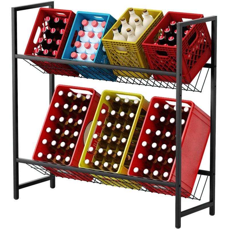 Todeco - tagère à Boissons avec Support en Treillis métallique, Réglable en Hauteur, Support de Caisse de Boisson pour 6-8 caisses, Étagère pour