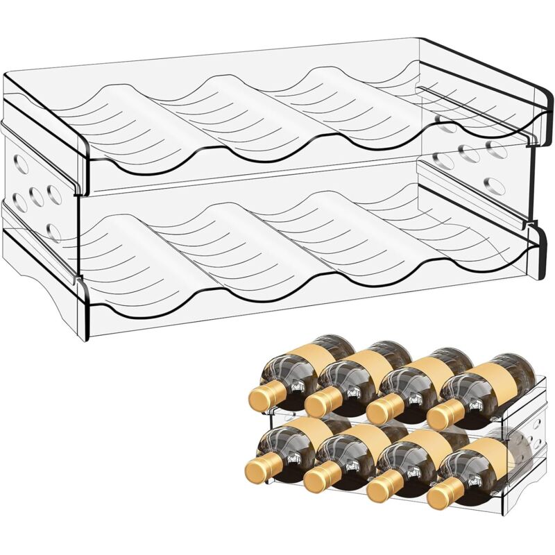 Étagère à bouteilles pour réfrigérateur Organisateur bouteilles : étagère à bouteilles empilable Étagère à vin, porte-bouteille d'eau transparent
