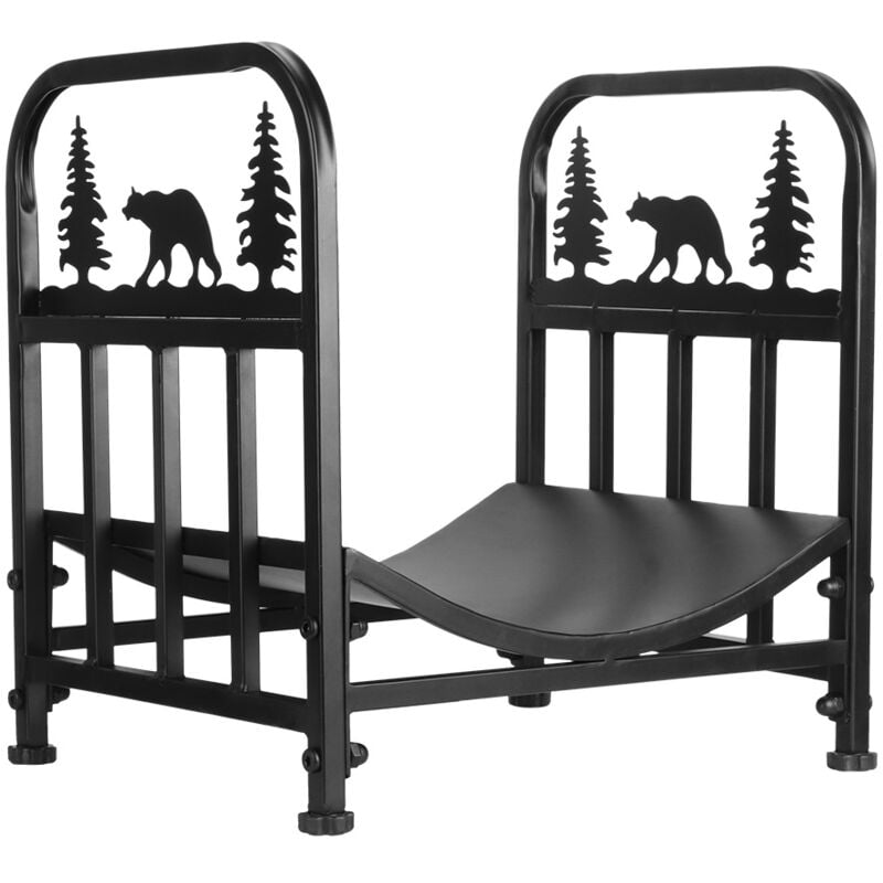 Tagère à bûches en acier robuste pour intérieur et extérieur, étagère de rangement pour bois de chauffage pour terrasse et jardin, noir