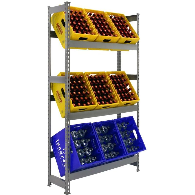 Tagère caisses à boissons simonbottle 3 HxLxP 180x100x30cm Capacité de charge 100kg Gris Porte-caisses, support bouteilles, rack à boissons - Grau