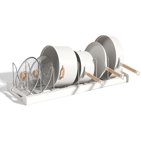 Étagère à casseroles et poêles avec 7 étagères réglables et design rétractable, blanche ()