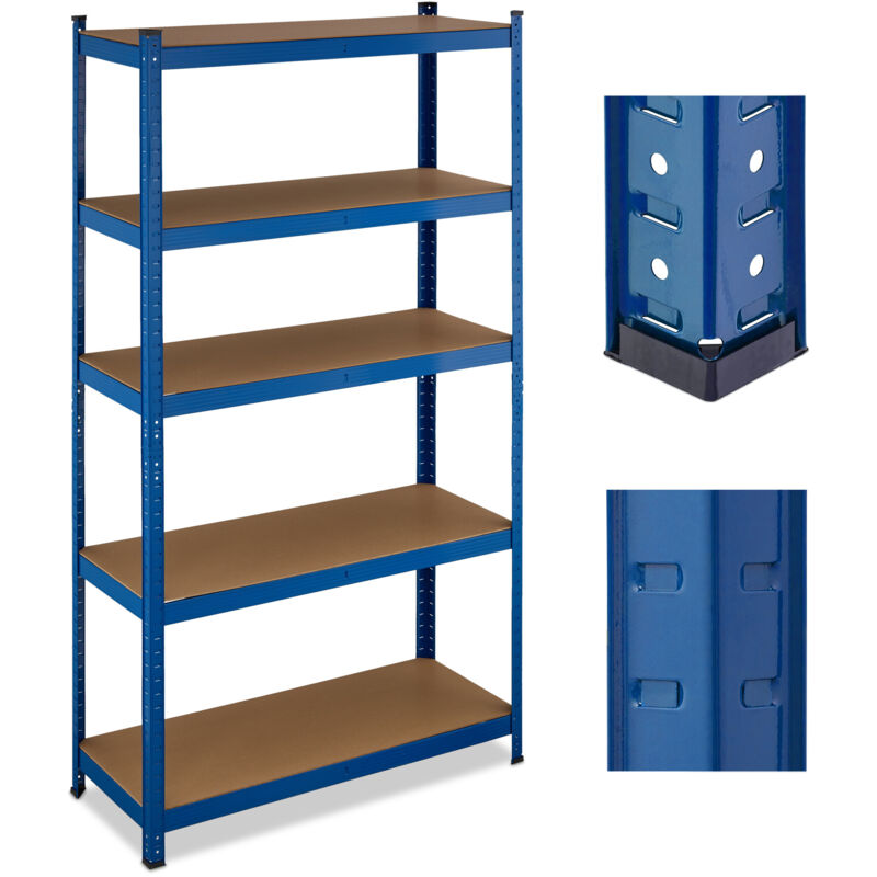 2 x étagères robustes, 5 niveaux, H x L x P : 180 x 100 x 40 cm, jusqu'à 500 kg, acier, rangement cave et garage, bleu