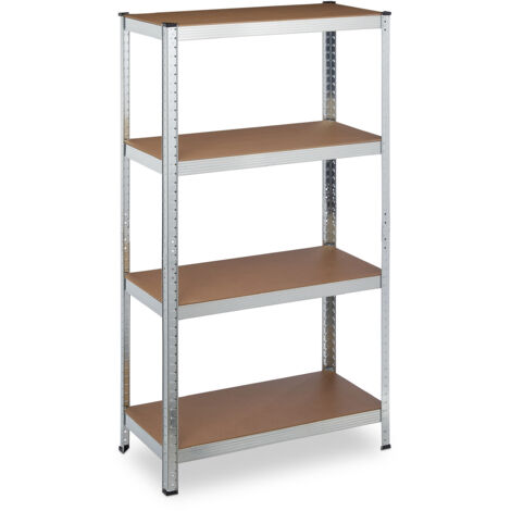 Étagère à charge lourde galvanisée, lot de 2, capacité 875 kg, 157x80x40 cm, 4 niveaux, à emboiter, cave, argenté