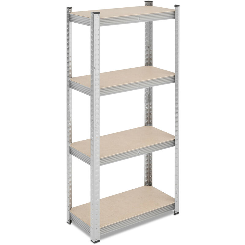 Etagère à charge lourde, HxLxP: 138x60x30 cm, 200 kg, acier, 4 niveaux, rangement cave, garage, à emboîter, argenté - Relaxdays
