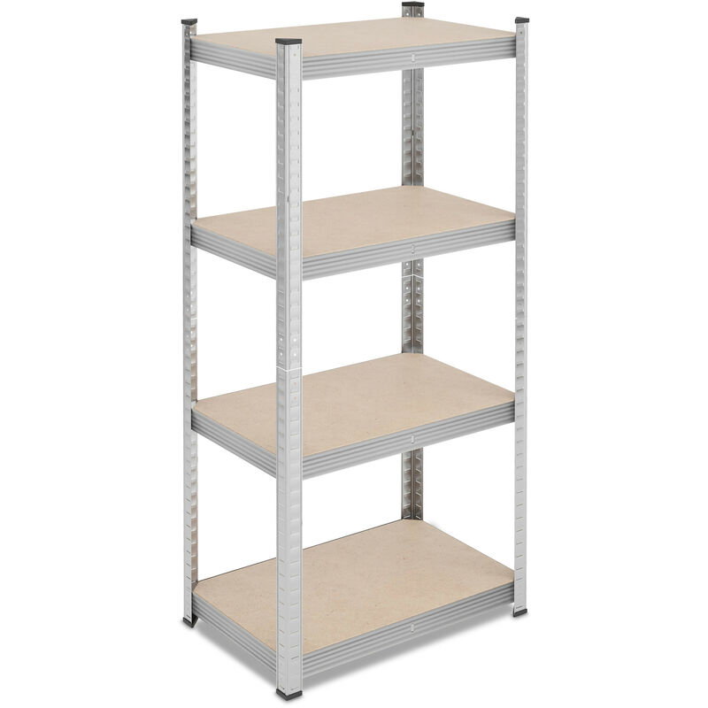 Etagère à charge lourde, HxLxP: 138x60x40 cm, 200 kg, acier, 4 niveaux, rangement cave, garage, à emboîter, argenté - Relaxdays