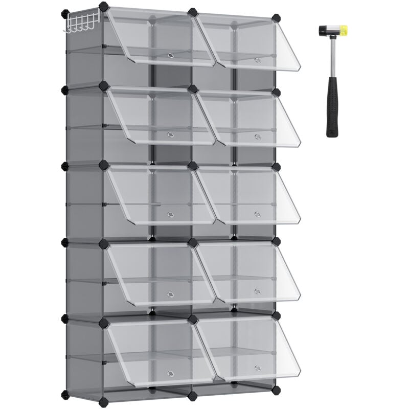 Songmics - tagère à Chaussures 10 Compartiments, Étagère de Rangement Modulable, Compartiment de 30 x 40 x 30 cm, avec Porte, Cadre en Acier,