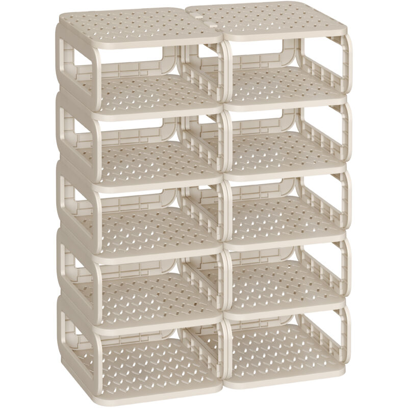 Étagère à chaussures, 12 Plateaux, Gain de place, Rangement pour Chaussures Ouvert, pour l'Entrée, Couloir, Salle de bain, Beige Cappuccino