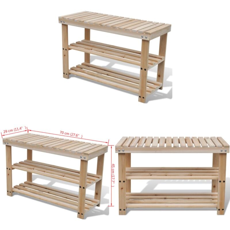 Tagère à chaussures 2 en 1 et dessus banc Bois de sapin massif - Etagere Chaussure - Meuble Entrée - Rangement Chaussures - Meuble a Chaussures