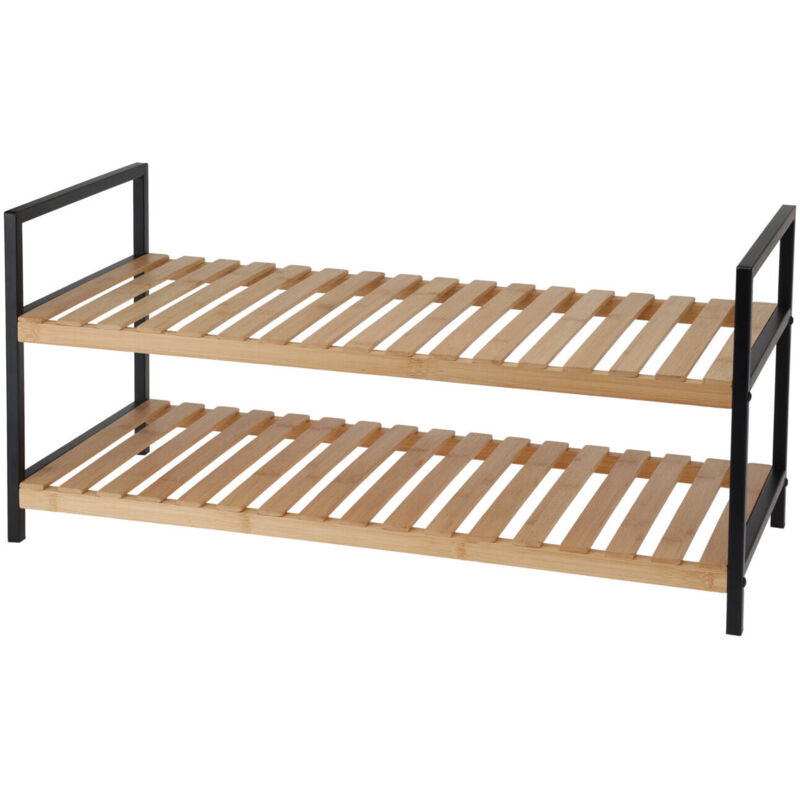 Storage Solutions - tagère à chaussures, 2 niveaux, en bambou et cadre en métal, 70 x 30 x 32 cm.