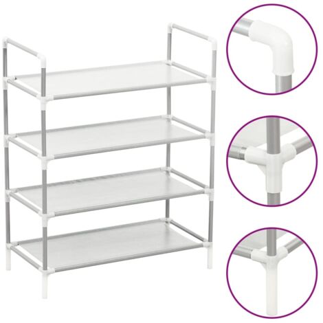 Étagère à chaussures 4 étagères-Meuble à chaussures-Étagère de rangement Métal et tissu intissé Argenté 860348