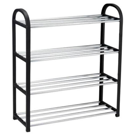 étagère à Chaussures 4 Niveaux, Noire Et Aluminium, 50 X 18,5 X 57 Cm