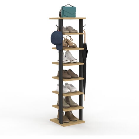 IDMARKET Etagère à chaussures 8 niveaux avec patères bois et noir