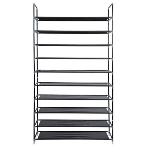 Étagère à Chaussures à 10 Niveaux, Porte-chaussures, Range-chaussures, Organisateur, pour 50 Paires, en Tissus Non-tissé, pour Entrée, Dressing, 100 x 28 x 180 cm, Noir