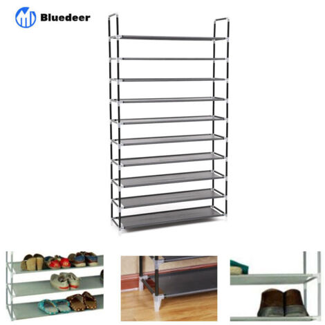 Étagère à Chaussures à 10 Niveaux, Porte-chaussures, Range-chaussures, Organisateur, pour 50 Paires, en Tissus Non-tissé, pour Entrée, Dressing, 100 x 29 x 175 cm, Noir