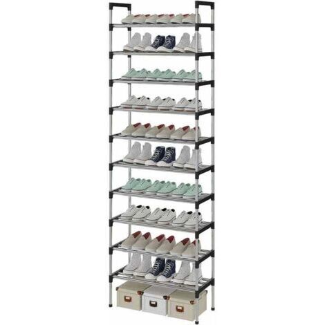 Étagère à Chaussures à 10 Niveaux, Range-Chaussure, Porte-Chaussure, Conception très Robuste,pour 30 Paires de Chaussures, 56 x 30 x 170 cm, pour entrée, Chambre à Coucher (Argent)