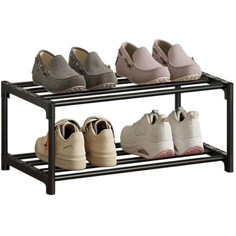 Étagère à chaussures à 2 niveaux, petite étagère à chaussures mince, revêtement antirouille, adaptée pour dortoir, maison de location, balcon, étagère à chaussures étroite empilable (noir, 2