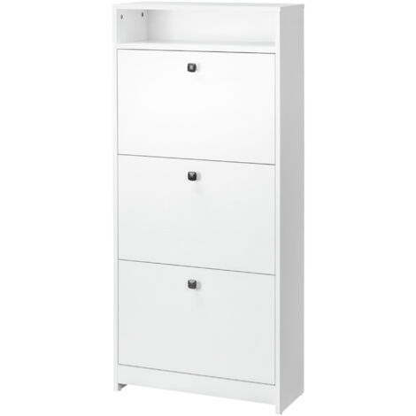 Étagère à chaussures à 3 compartiments à rabat (18 paires de chaussures) et 1 étagère de rangement, en aggloméré blanc, 60 x 24 x 132 cm