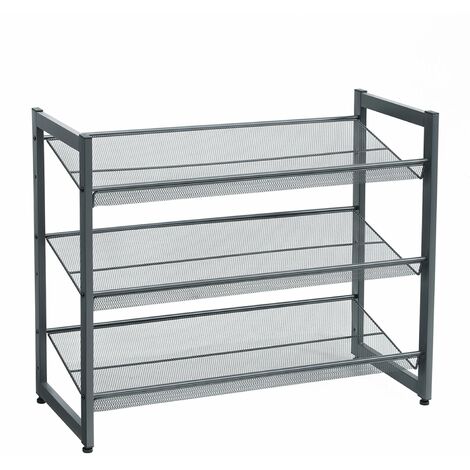 Étagère à Chaussures à 3 niveaux, Degré d'Inclinaison Réglable pour Étagères Plates ou Inclinées, Organiseur de Rangement Empilable dans l'Entrée, 74 x 31 x 62.8cm, Noire/Gris