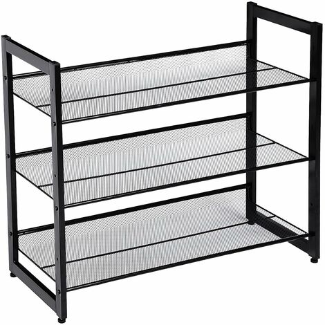 Étagère à Chaussures à 3 niveaux, Degré d'Inclinaison Réglable pour Étagères Plates ou Inclinées, Organiseur de Rangement Empilable dans l'Entrée, 74 x 31 x 62.8cm, Noire/Gris/Bleu