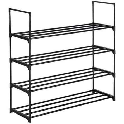 Étagère à Chaussures à 4 Niveaux 58x28x73cm, Porte-Chaussures en métal, Meuble à chaussures, empilable, Peu encombrant, Rangement de Chaussures, Multifonctionnel, pour entrée, Chambre, Salon, Noir