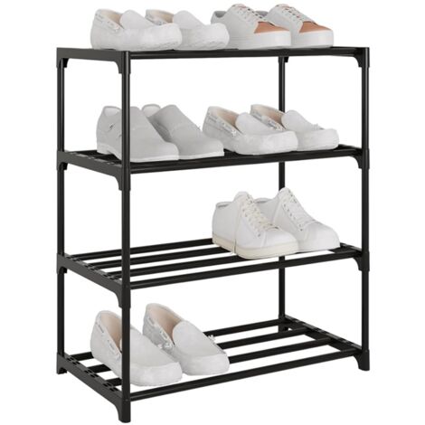 Étagère à chaussures à 4 niveaux, étagère de rangement en métal, rangement de chaussures pour couloir, salon, chambre à coucher, noir.