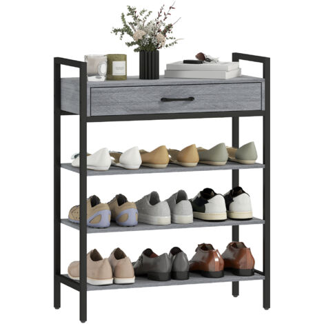 Étagère à chaussures à 4 niveaux, étagère d'entrée pouvant contenir jusqu'à 9 paires de chaussures, panneaux de particules, métal, gris